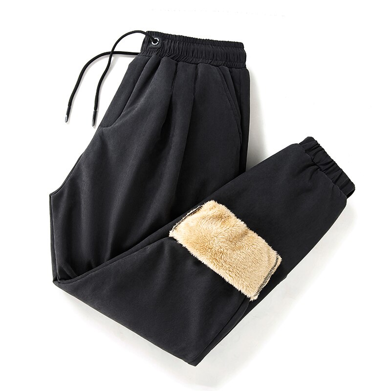 Mannen Wol Broek Fluwelen Kasjmier Broek Mannen Dikke Fleece Joggers Winter Super Warm Broek Zwaargewicht Broek Mannen Joggingbroek: Black / L