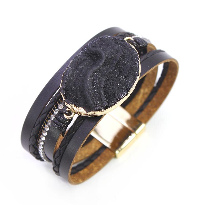 D&D Women Bracelet Jewelry Multilayer Leather Rope Chain Alloy Inlaid Rhinestone Bracelets Female Accessories ping