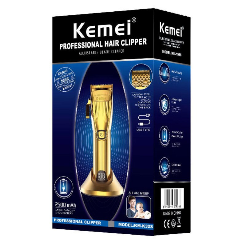 Maquinilla de peluquería , cortadora de pelo potente, recargable, temporizador, Máquina para cortar Cabello, pantalla LCD, batería de litio dorada