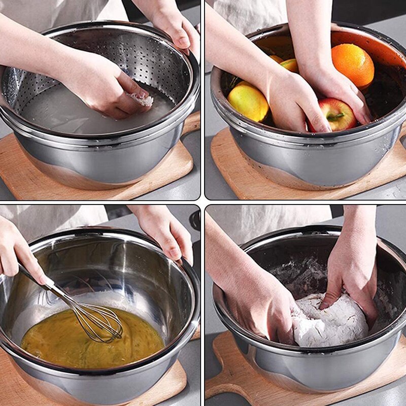 Edelstahl Sieb & Küche Schüssel Set für Salat Obst Gemüse Reis Waschen Ablassen, Stapelbar Siebe Mesh,26cm