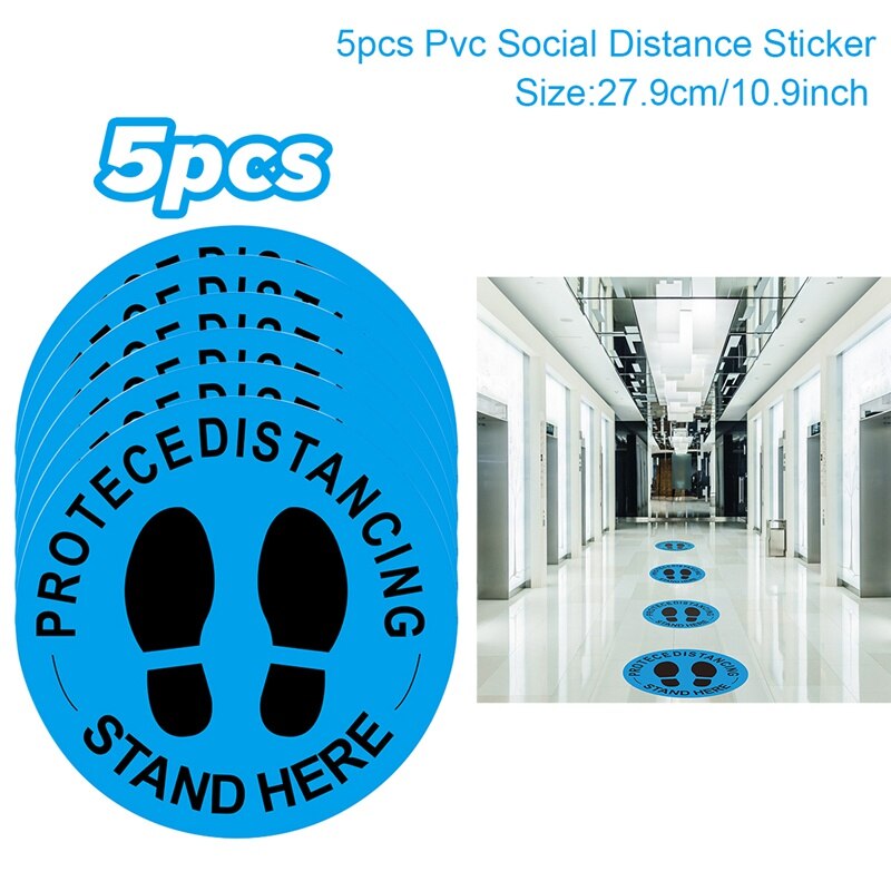 Social Distancing Sticker Waterproof Traffic Distancing Stickers Guidance Keep 2M Away for Retail Shop Restaurant School Public: 5pc blue