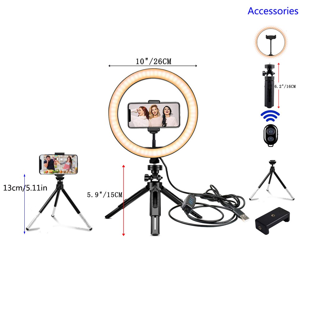 Led Selfie Ring Licht Cirkel Vullen Licht Dimbare Lamp Trepied Make Fotografie Ringlicht Telefoon Standhouder Statief: Type11-10in light