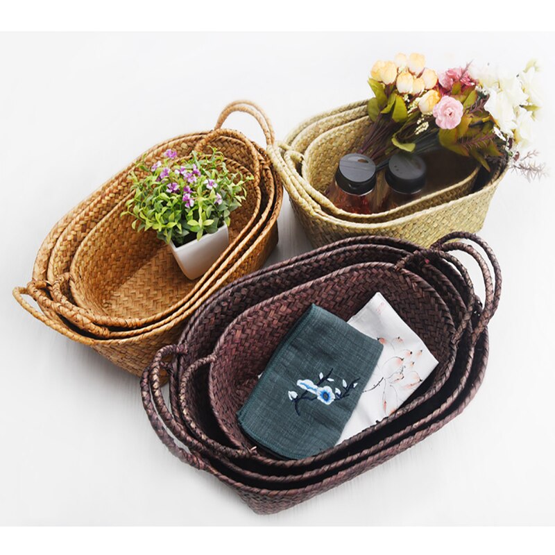 Wicker Weaving Storage Basket for Kitchen Handmade Fruit Dish Rattan Picnic Food bread snacks Portable storage Baskets bag