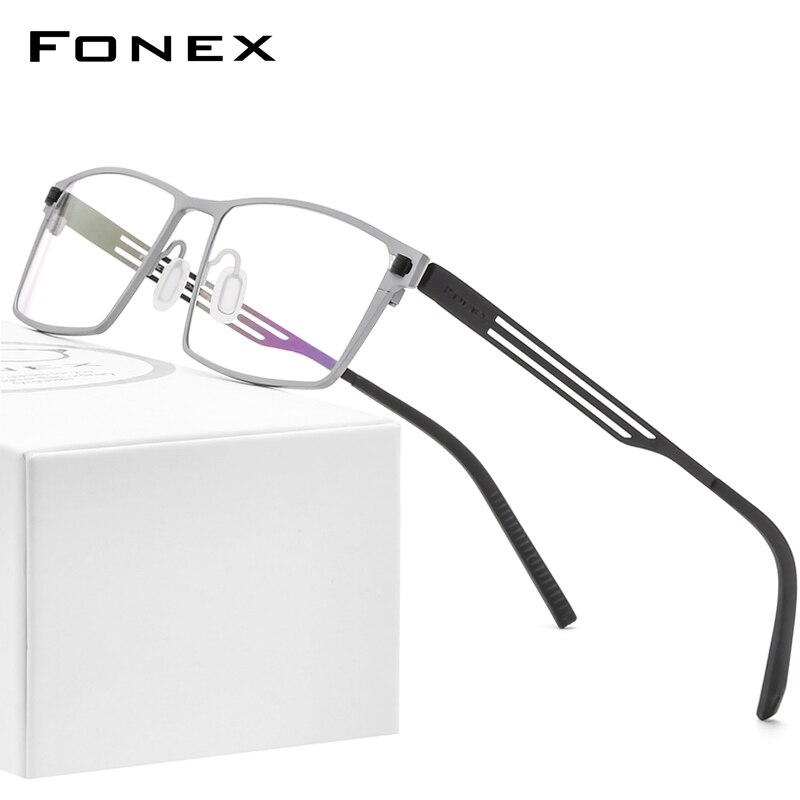 FONEX-monture de lunettes en titane pur pour hommes et femmes, monture carrée, monture de lunettes, pour myopie optique sans vis, nouvelle recette: Silver Black