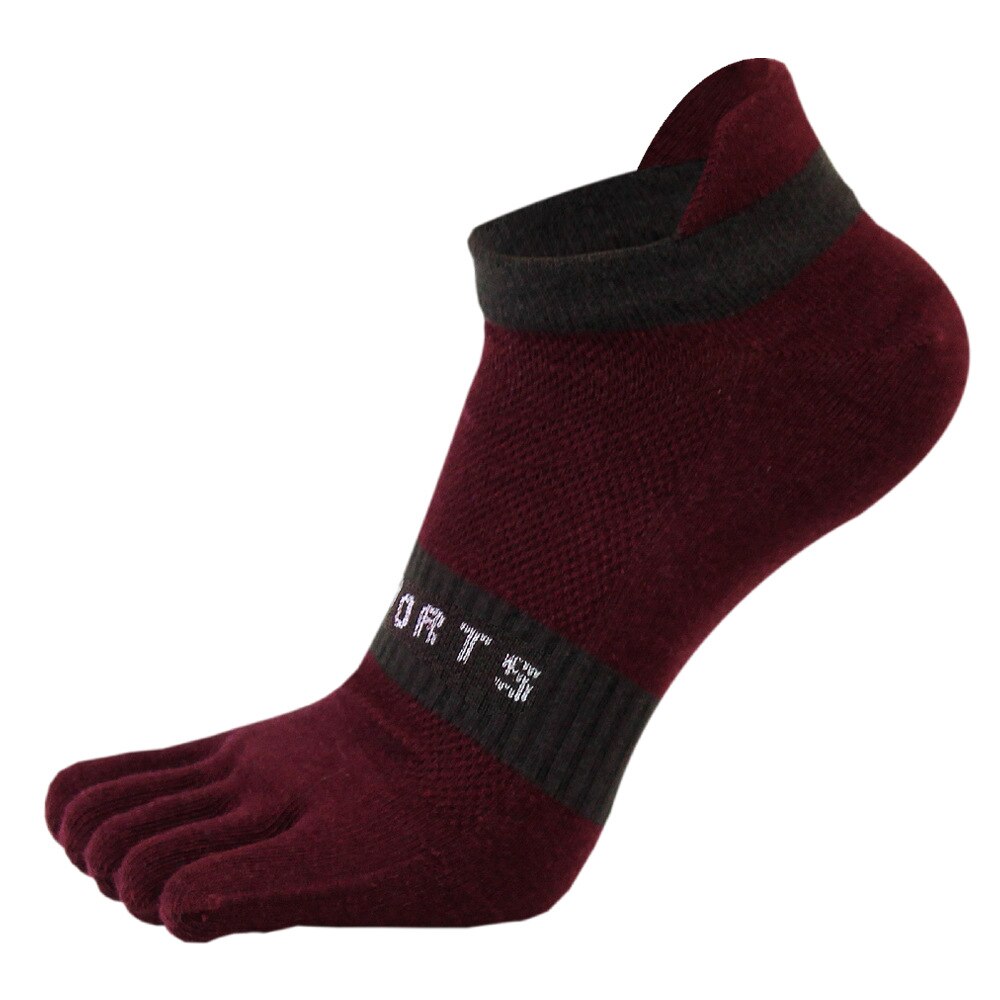 Five Finger Socks Men Pure Cotton Sports Breathable Comfortable Shaping Anti Friction Men's Five Finger Socks: wine red