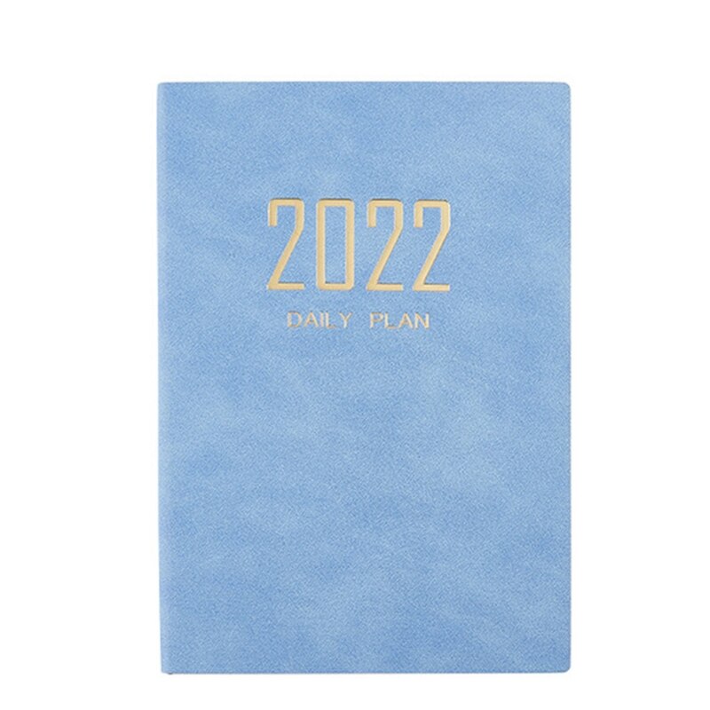 2022 PU Planner Schedule A5 Daily Planner Hourly Timetable Dated Ruled Daily Pages Ribbon Bookmark for Office Women Men: Sky Blue