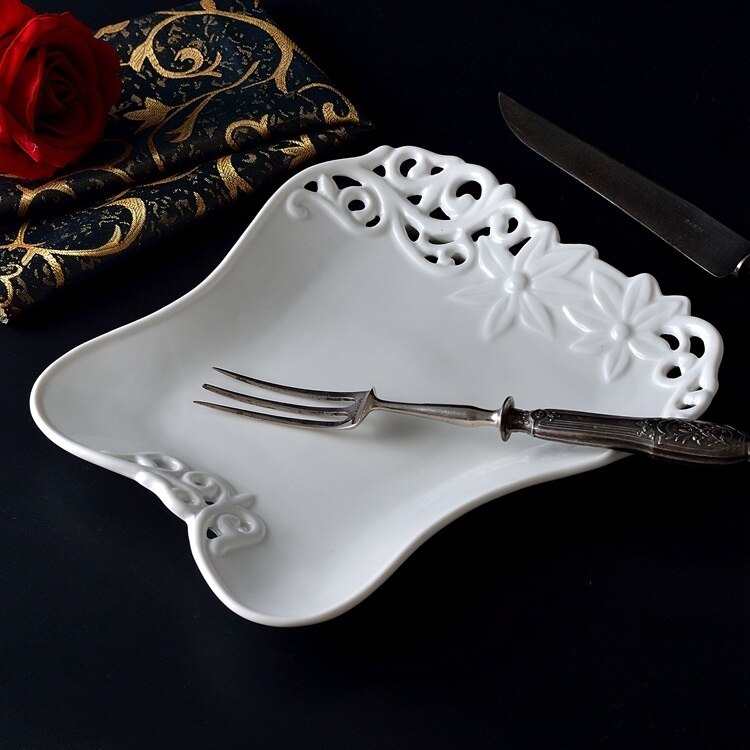 Craft Ceramic Fruit Plate Hollow Gourmet Plate Original Art Plate Flat Plate Plate