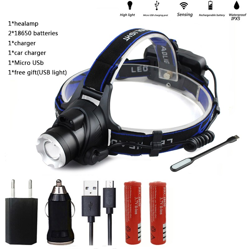 Z20 lampe frontale Led étanche, lampe torche, ampoules rechargeables Lithium-Ion Xml T6, 5000lm, Xm-l2 18650: OPtion H / T6