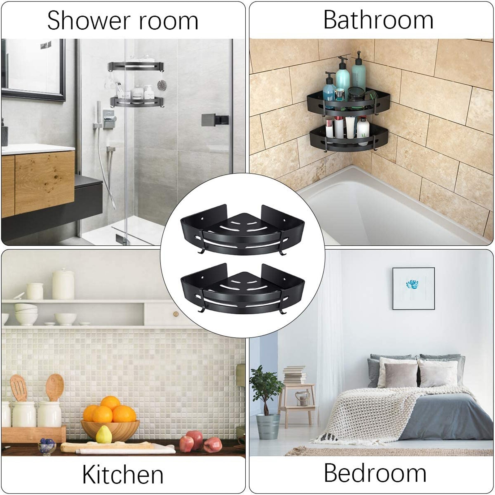 2pcs Stainless Steel Shower Corner Shelves Bathroom Wall Caddy Storage Rack