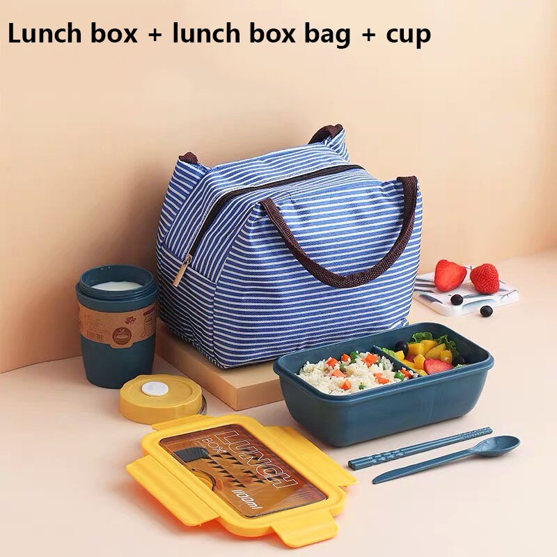 2020New Microwave Lunch Box with Compartments Portable Bento Box Japanese Style Leakproof Food Container for Kids with Tableware: Blue set
