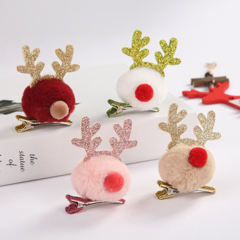 Kerst Clip Kerst Leuke Pompom Elanden Herten Lovertjes Geweien Cartoon Party Haar Accessoire Clip