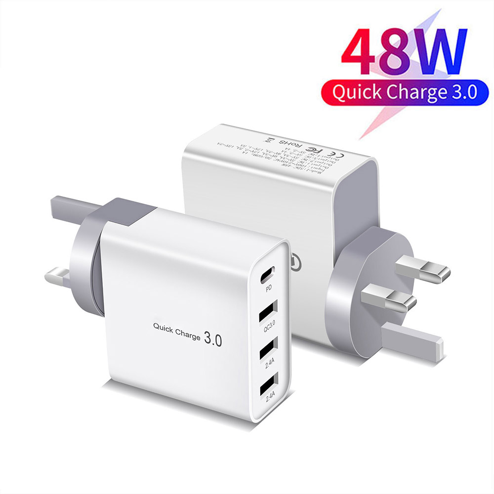 Fast Charger 48W Usb Type C Pd Charger Met Quick Charge 4.0 3.0 Draagbare Usb Telefoon Oplader Voor Tablet smartphone Snelle Lading: White UK