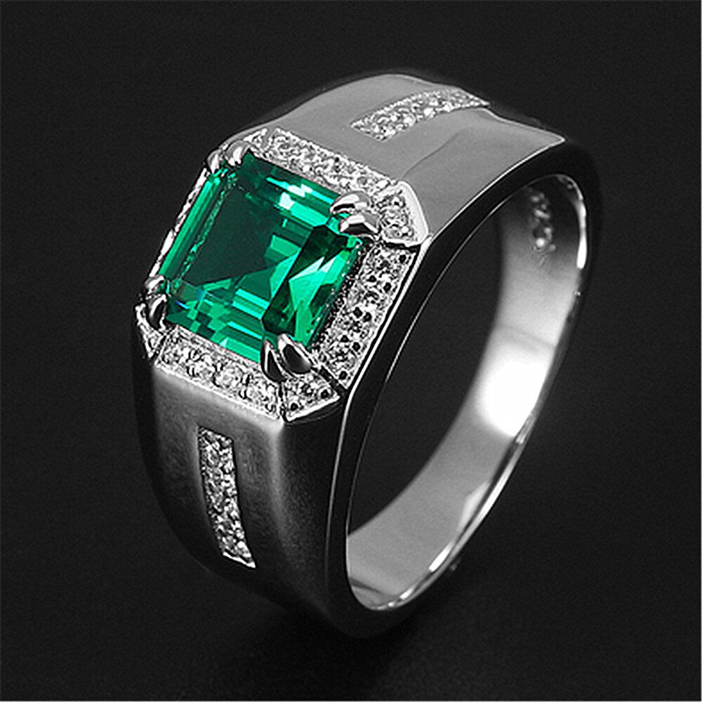 Classico quadrato di cristallo blu zaffiro pietre preziose anelli di diamanti per gli uomini oro bianco argento colore bague gioielli accessori regali: 7 / green stone rings