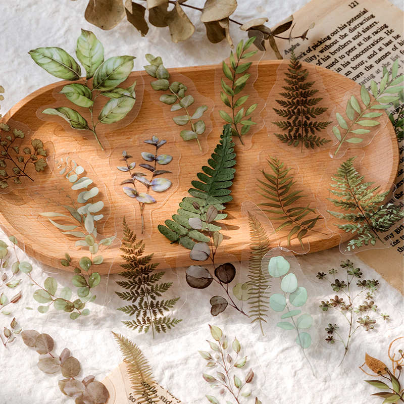 Colección de plantas naturales, pegatinas decorativas de PVC de hojas verdes, etiqueta para álbum de recortes, diario, papelería, álbum, taza para teléfono, planificador diario