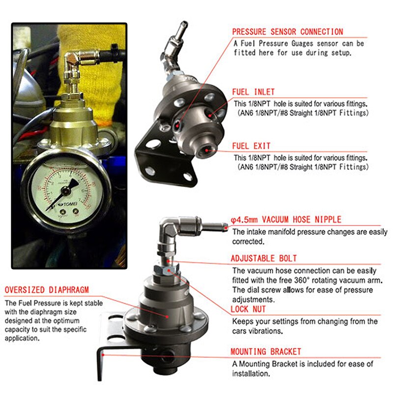 High pressure Universal Adjustable Fuel Pressure Regulator tomei type With original packing and instructions FPR-012