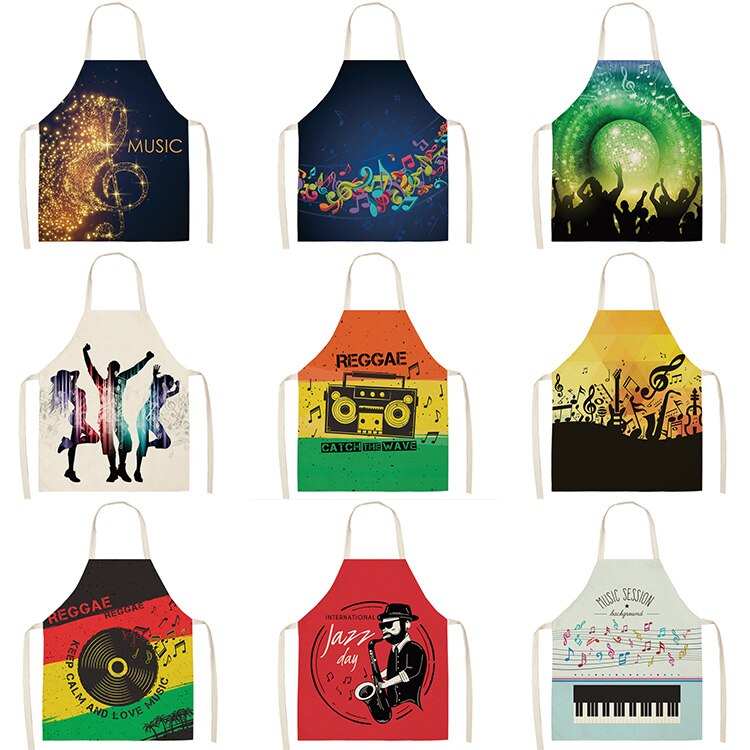 Music Note Kitchen Sleeveless Chef Aprons For Women Cotton Linen Bibs Household Cleaning Pinafore Home Cooking Apron 53*65cm