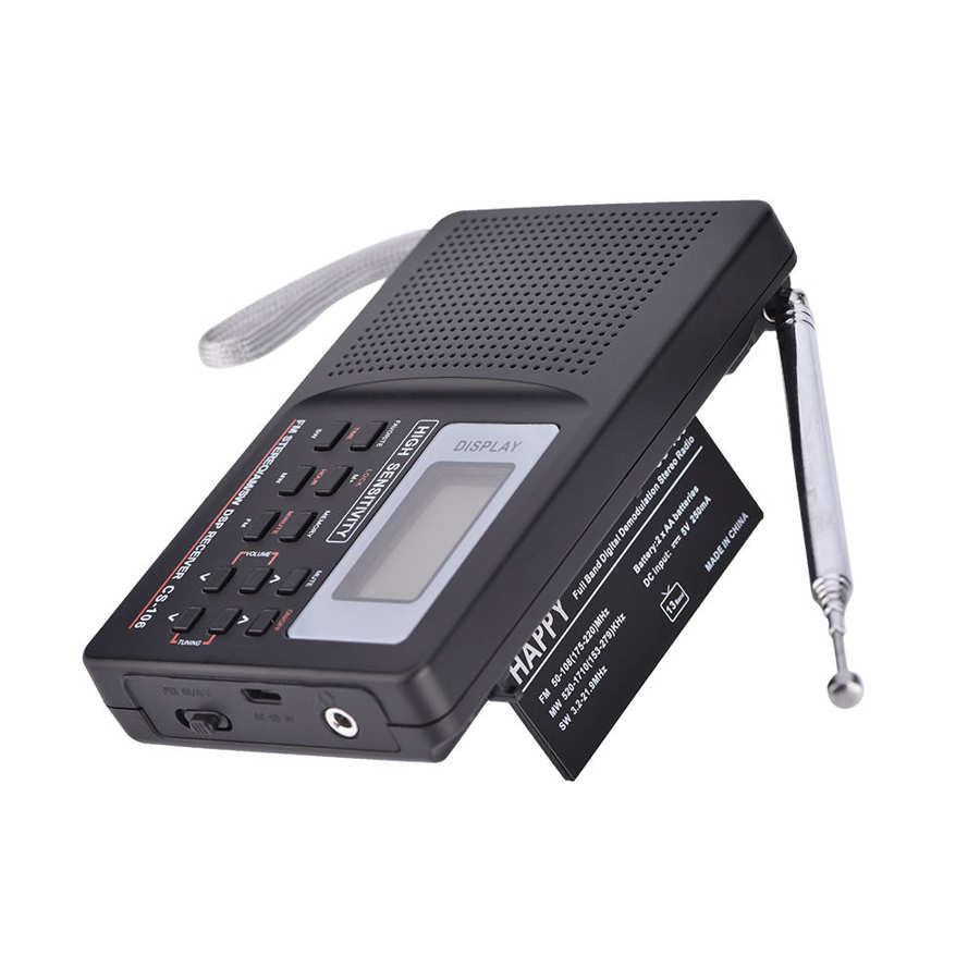 FM/AM/SW/LW/TV Sound Full Frequency Receiver Receiving Radio Alarm Clock with Earphone