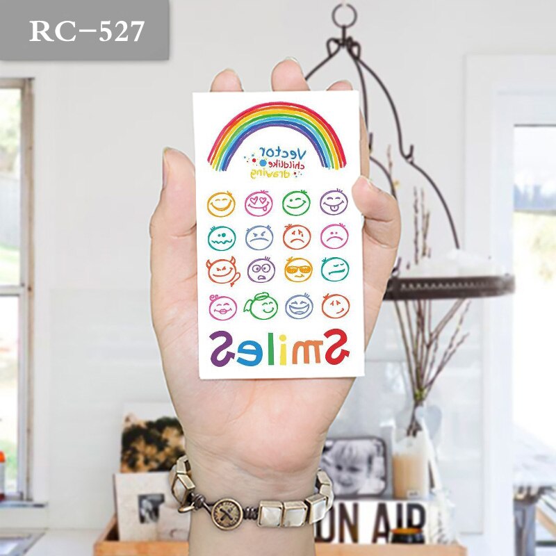 10x6cm tijdelijke weinig leuke regenboog smiley mode tattoo: RC-527