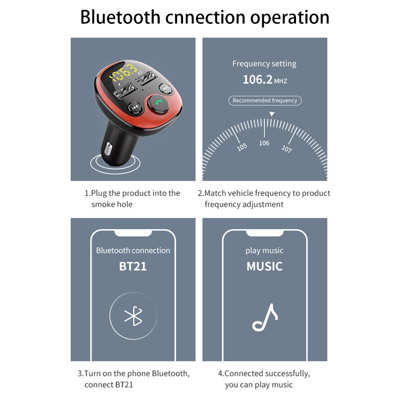 Car Charger Voor Iphone Mobiele Telefoon Handsfree Fm-zender Bluetooth Carkit MP3 Speler Dual Usb Auto 3.1Aphone Charger