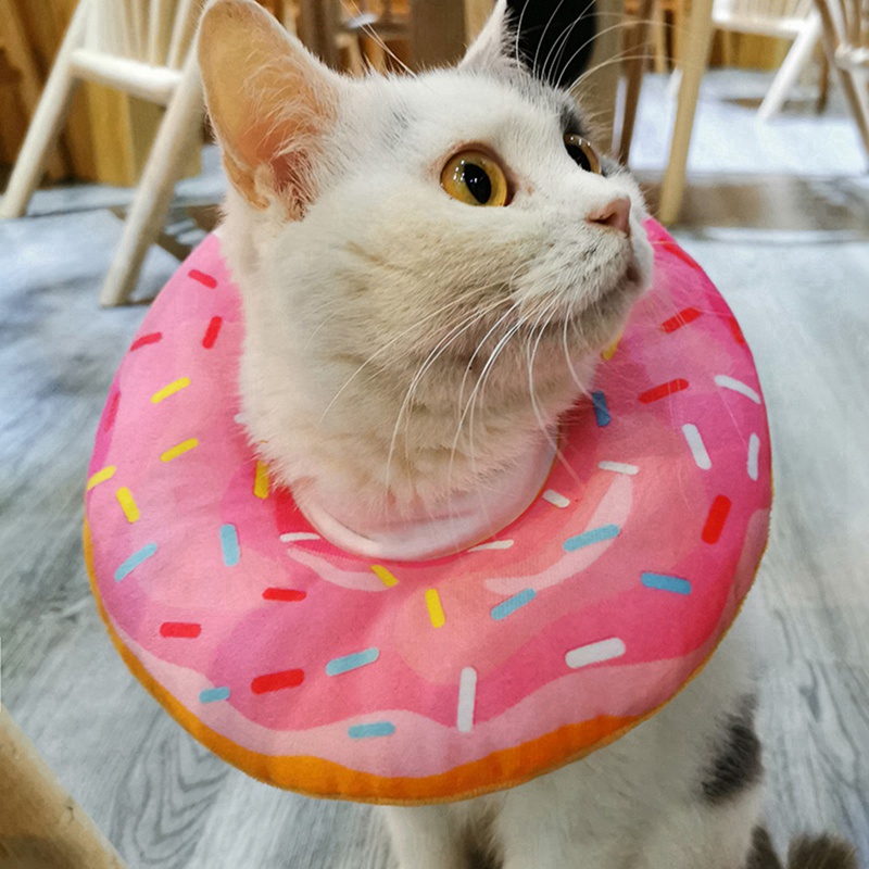 Haustier Hund Katze E-Kragen Erholung Einstellbar Baumwolle Mischungen Nacken Erholen Katze Donuts Gedruckt Elizabeth Kreis Schutz Kragen