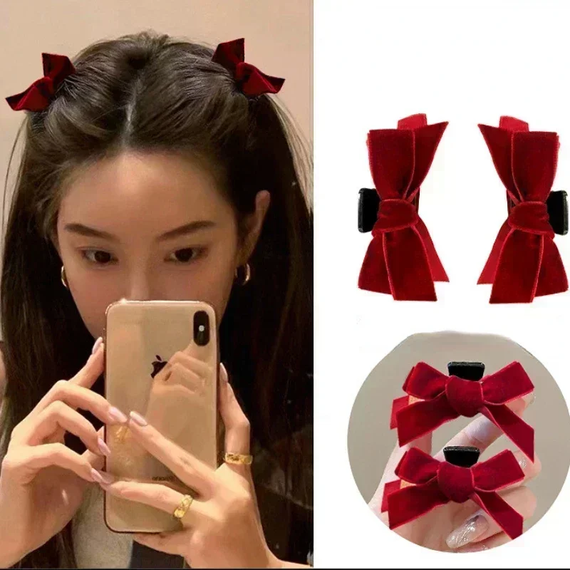 Zwarte Rode Strik Kleine Haarklauw Zoete Prinses Fluwelen Vlek Strik Haarclip Klauw Klem Hoofddeksels Meisjes Vrouwen Koreaanse Haar Styling Tool: Koper