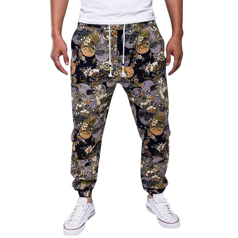 Loozykit nationale stijl herenbroek lange trekkoord losse casual broek herenbroek print casual broek: 4 / Xxl