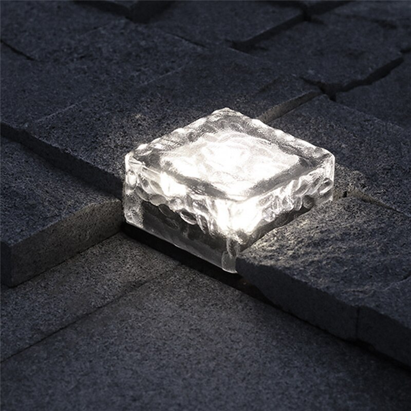 Waterproof Solar Lawn Lamps Solar Floor Tile Light Outdoor Lawn Lamps Square Ice Block LED Light Garden Stairs Lamp: 1pcs