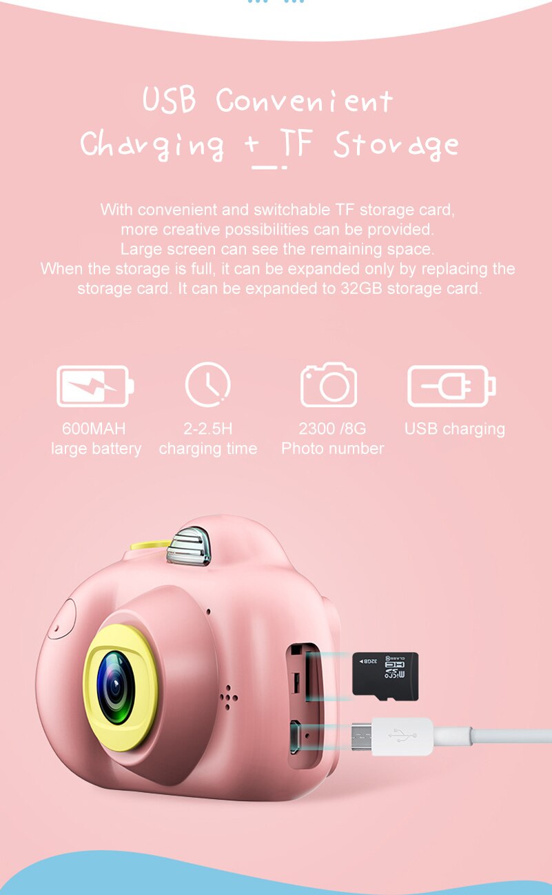 2 inch HD Screen Children Kids Digital Camera Cartoon Dual Sens 8MP 1080P HD Mini Photo Camera Video Camcorder Photography Cam