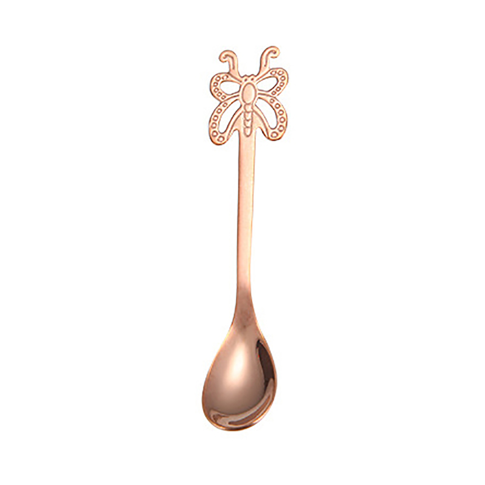 Bärbar butterfly stil rostfritt stål te dessert sked gaffel köksservis: Rosa gyllene sked
