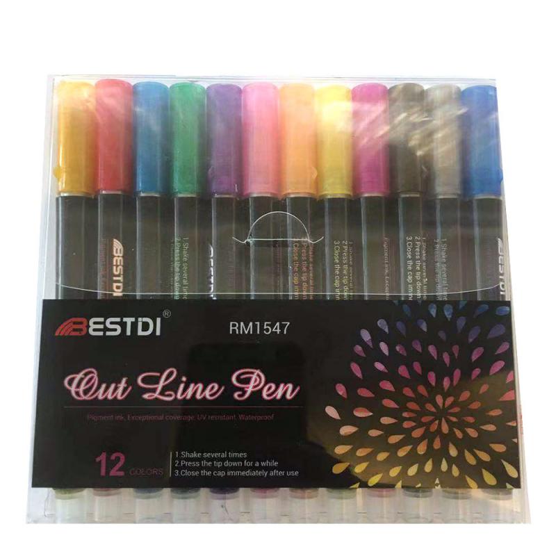 Double Lines Contour Art Pen Markers Pen Out Line Pen Highlighter Scrapbooking Bullet Diary Graffiti Poster Pen Quick-drying Pen: 12colors