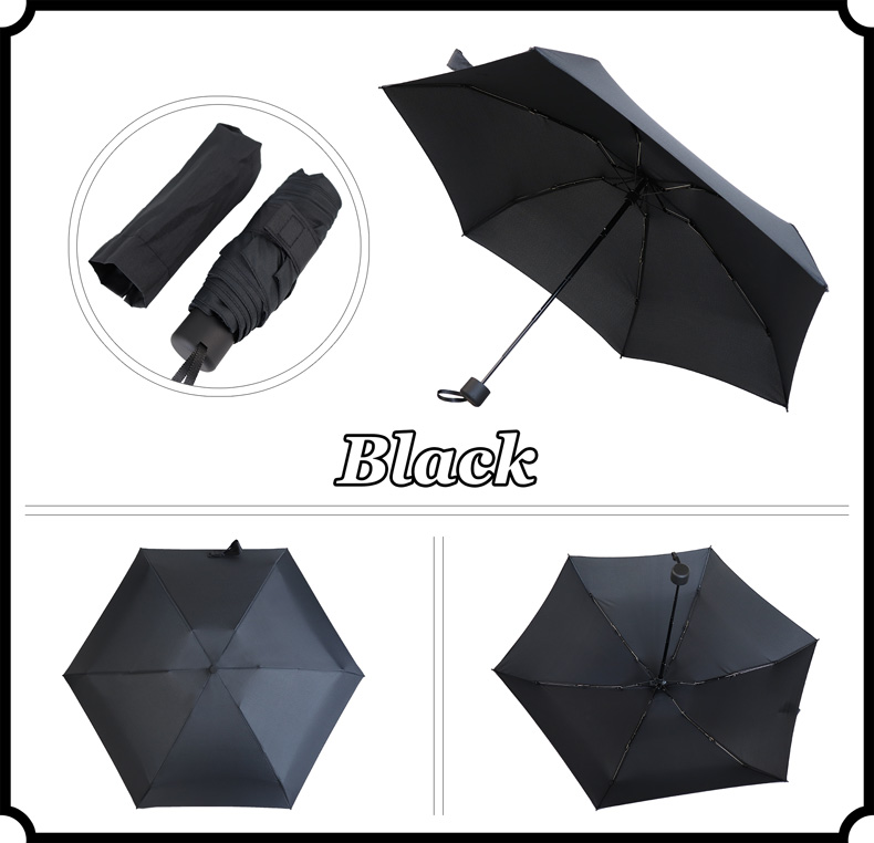 Miniparaguas de bolsillo superligero para hombre y mujer, sombrilla plegable de 190g con 5 pliegues, ideal para de viaje: black