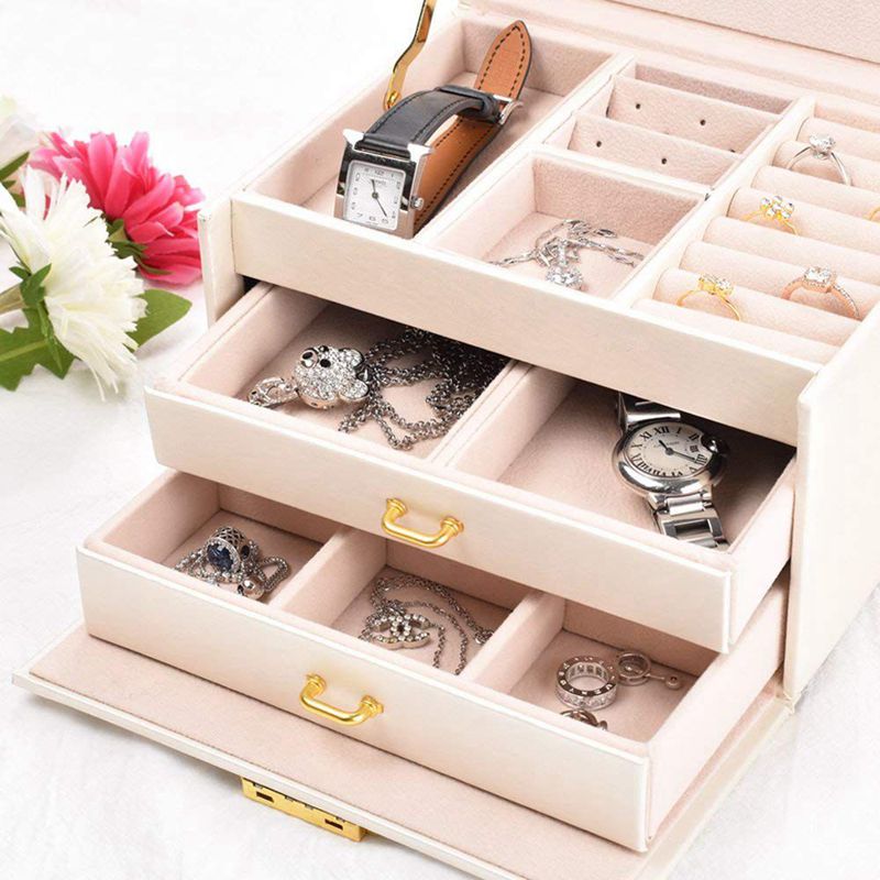 Sieradendoos / dozen / make-updoos, sieraden- en cosmetica-beautycase met 2 lades 3 lagen