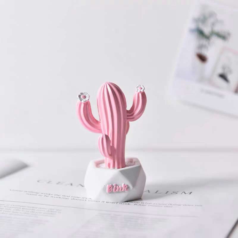 Nordic Simulation Cactus Ornaments Resin Cactus Statue Potted Decoration Crafts Figuine Office Desktop Home Decor: Pink cactus 2 S