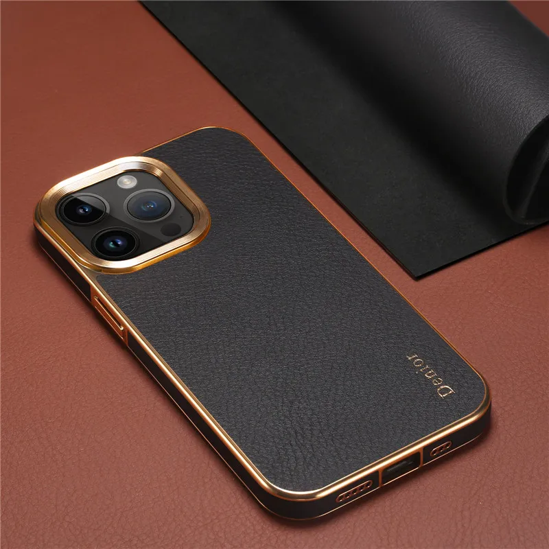 Eucagr Luxus Echt ledertasche für iPhone 15 Pro Max stoß feste Silikon Handy hülle für iPhone 15 14 13 12 Pro Max Plus