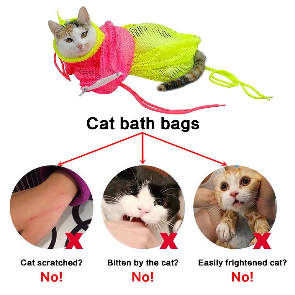 Blød pleje katnetnet badetaske justerbare vaskeposer neglebeskæring indsprøjtning anti ridse bid tilbageholdenhed undersøger tilbehør