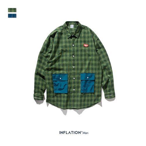 Inflation klassisk rutig skjorta herr streetwear lös skjorta fw herr bomull oversized skjorta herrskjorta långärmad 92118w: Grön / Xl