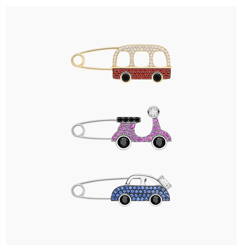 Cute 925 Sterling Silver Bus Car Brooch With Blue AAA Zircon Sweetie Van Food Travel Brooch Pin Women Girl Party Pin Jewelry