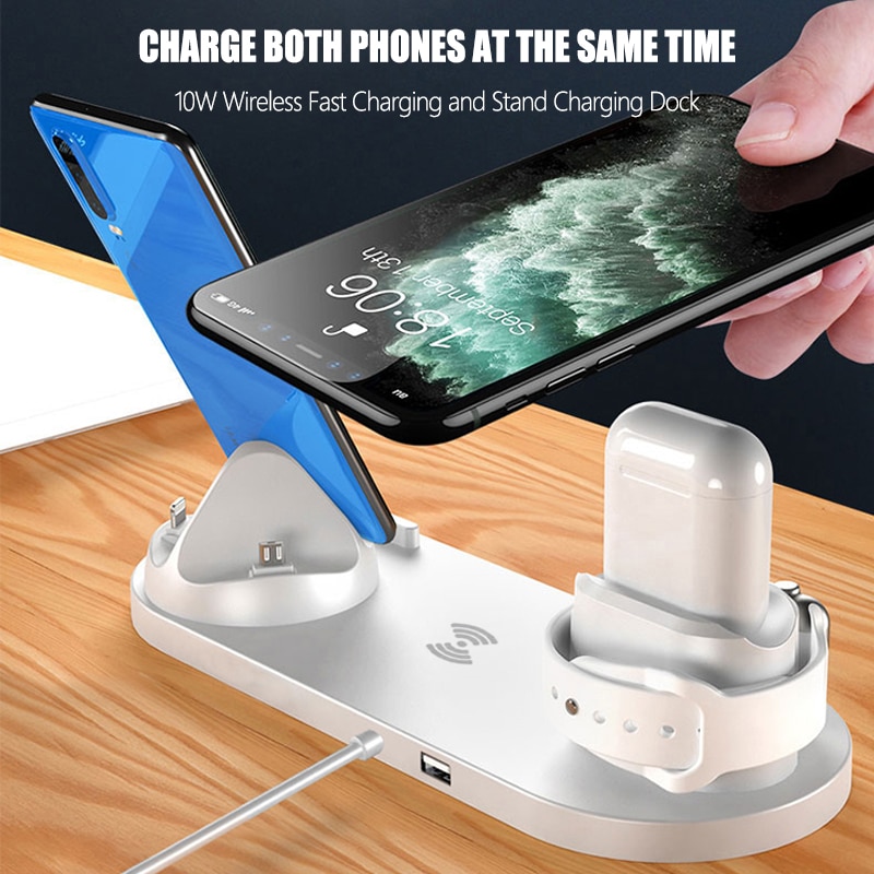 6 w1 10W bezprzewodowa ładowarka stacja dokująca dla iPhone 11 zawodowiec Xs Max 8 X szybkie bezprzewodowe ładowanie dla jabłko zegarek 5 4 3 2 Airpods zawodowiec 2