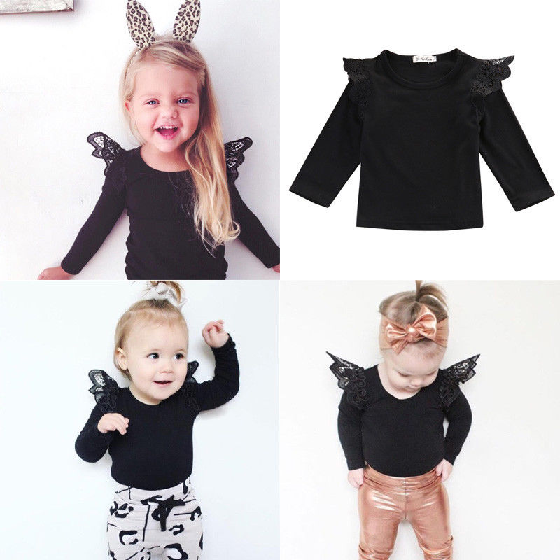 Newborn cotton baby Clothes long sleeve autumn Infant Kids Baby Girl Lace Shoulder T-shirts Tops Outfit