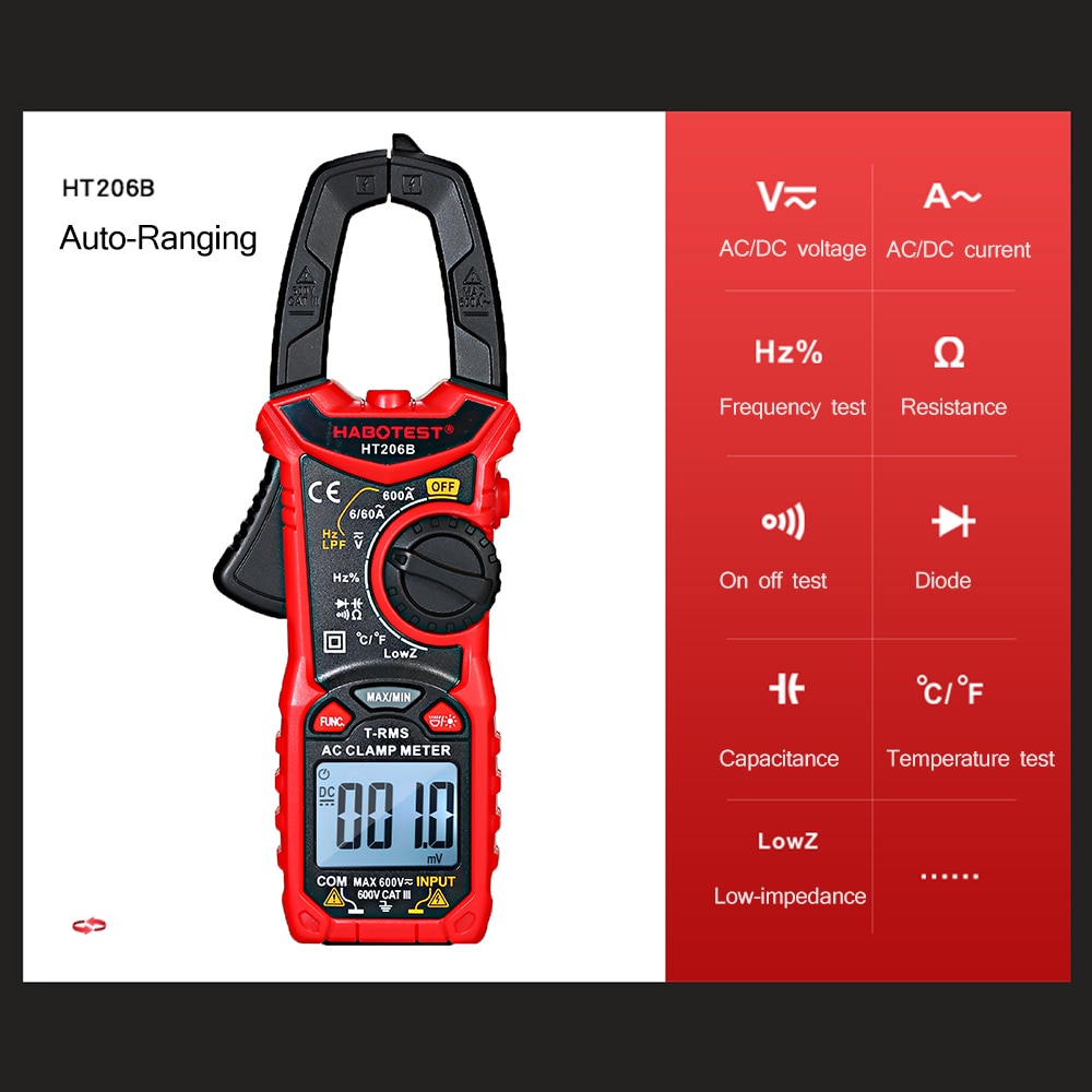 HABOTEST HT206A/HT206B/HT206D AC/DC Digital Clamp Meter for Measuring AC/DC Voltage , AC/DC Current, NCV Clamp Multimeter