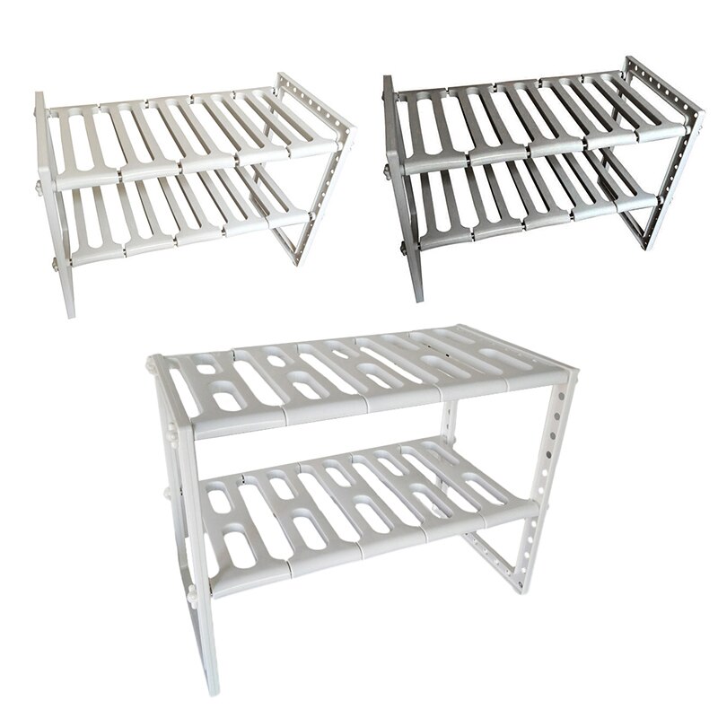 Stainless Steel Floor Type Holder Adjustable Extendable Double Layer Dishes Storage Rack Kitchen Under Sink Multifunction Shelf