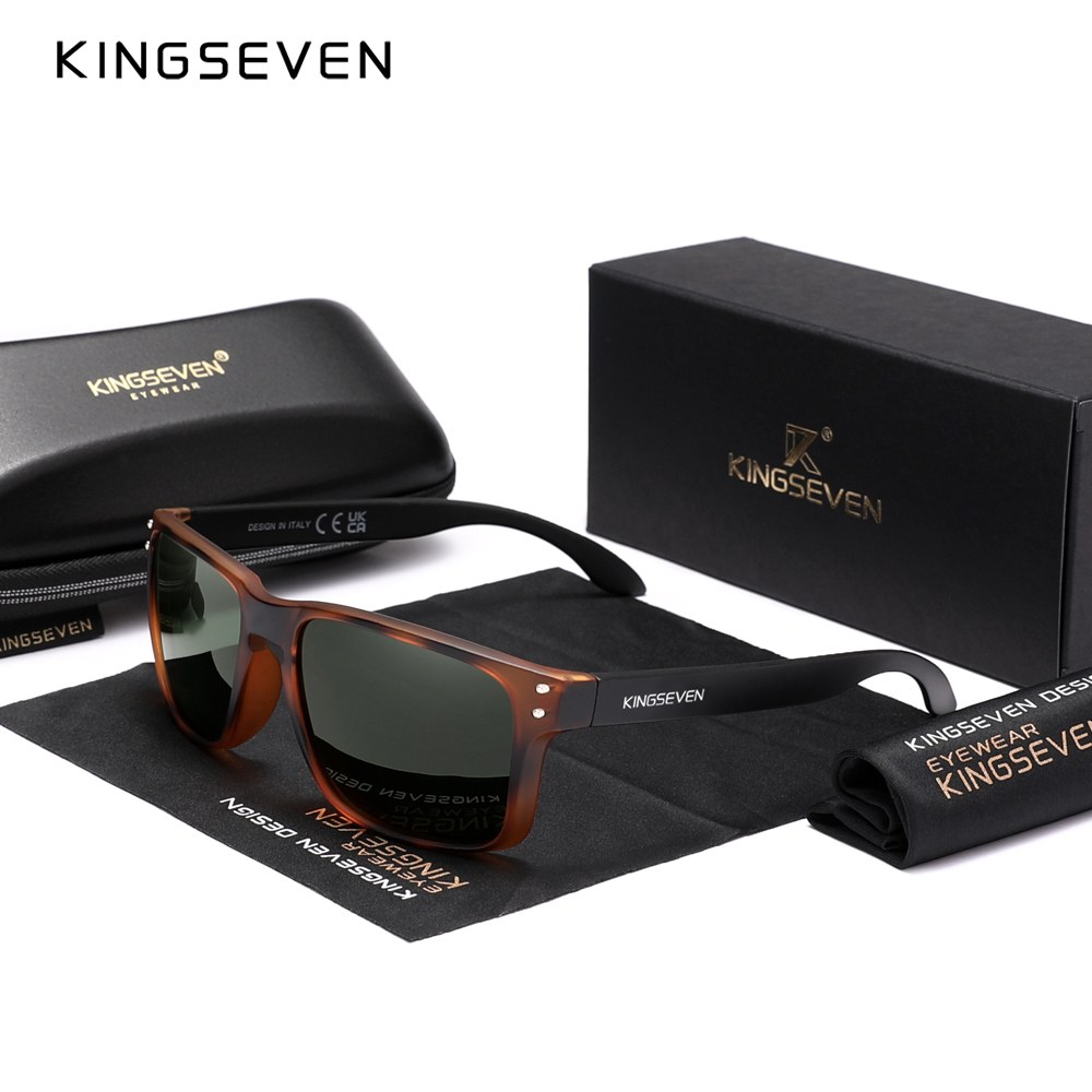KINGSEVEN Retro TR90 Polarized Square Sunglasses Women Men Carbon Fiber Pattern Outdoor Sports Eyewear: green