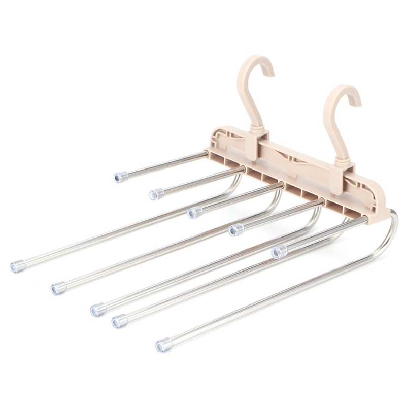 Percha de pantalones plegable telescópica multicapa, estante de almacenamiento para dormitorio, armario, organizador de ropa: Khaki