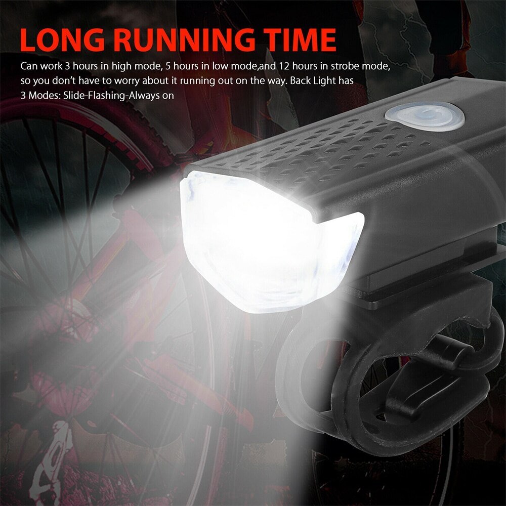 Bike Bicycle Light USB LED Rechargeable Set Mountain Front Back Headlight Lamp Flashlight
