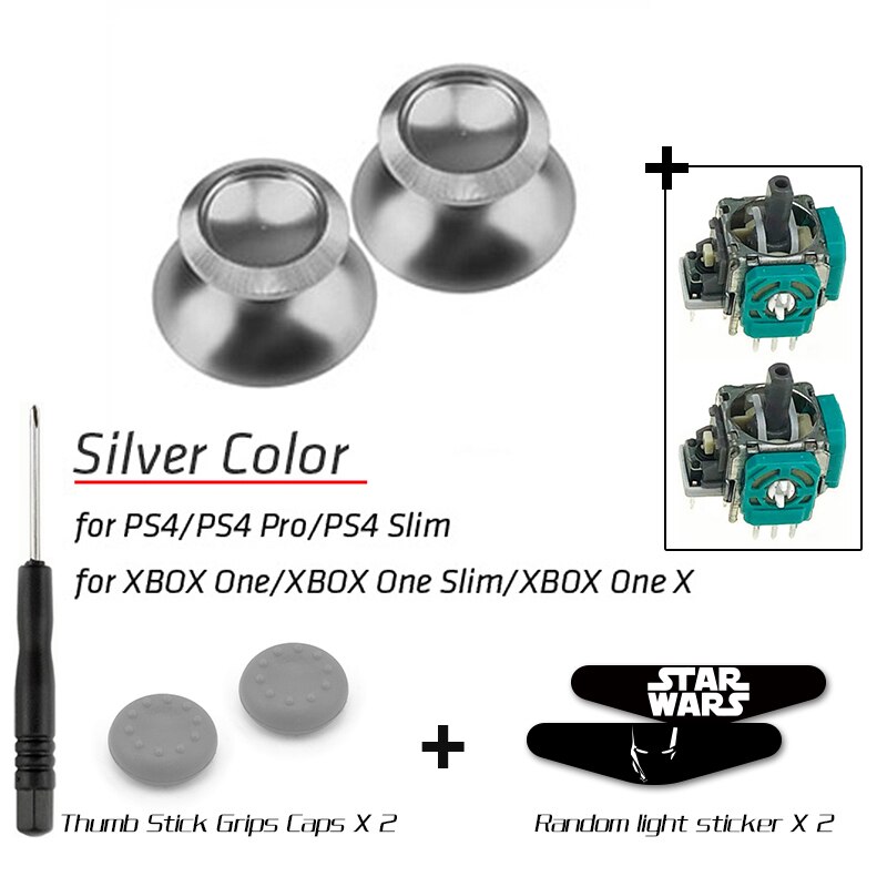 DATA FROG Metal Thumb Sticks Joystick Grip Button For Sony PS4 Controller Analog Stick Cap For Xbox One /PS4 Slim/Pro Gamepad: silver 02