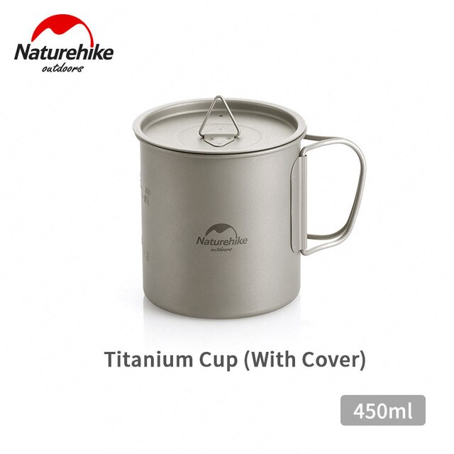 Naturehike Ultralight Titanium Cup Outdoor Camping Picknick Bier Kopje Water Cup Mok Theekopje Servies Met Cover Opvouwbare Handvat: 450ML