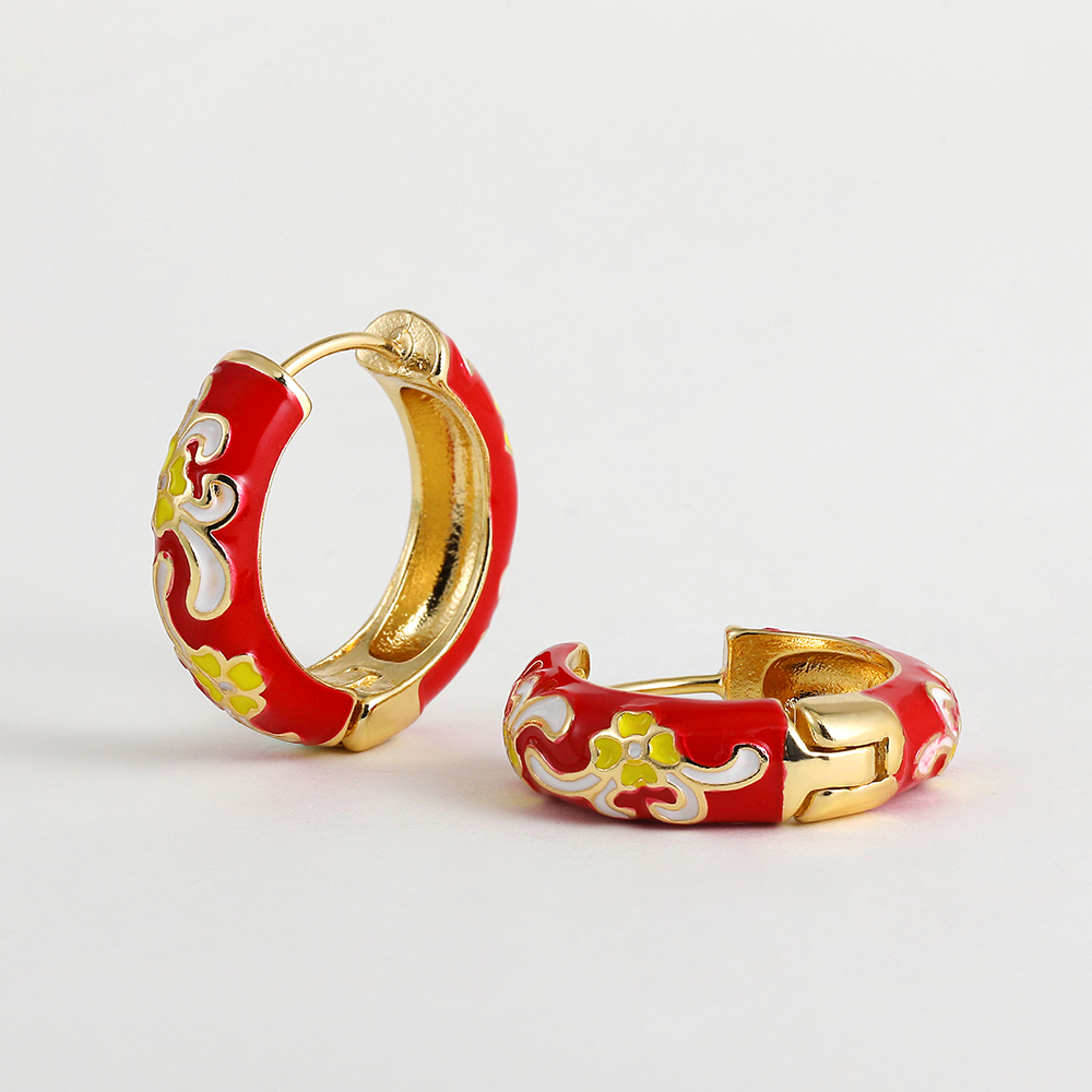 Orecchini a cerchio piccoli con fiori colorati Vintage ▾ Smalto in metallo Fiori e piante Cerchio Huggie cerchi Regalo di gioielli alla moda femminile: Oro-colore