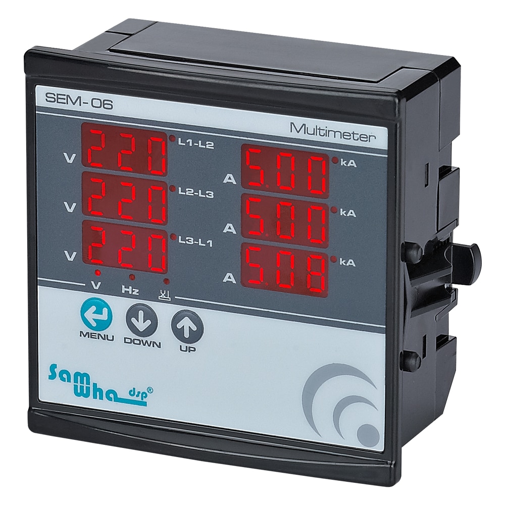 Samwha-dsp sem -06 digital multimeter, trefas volt(ll),(ln), ampere, frekvens, fassekvens display panelmätare 12 in 1