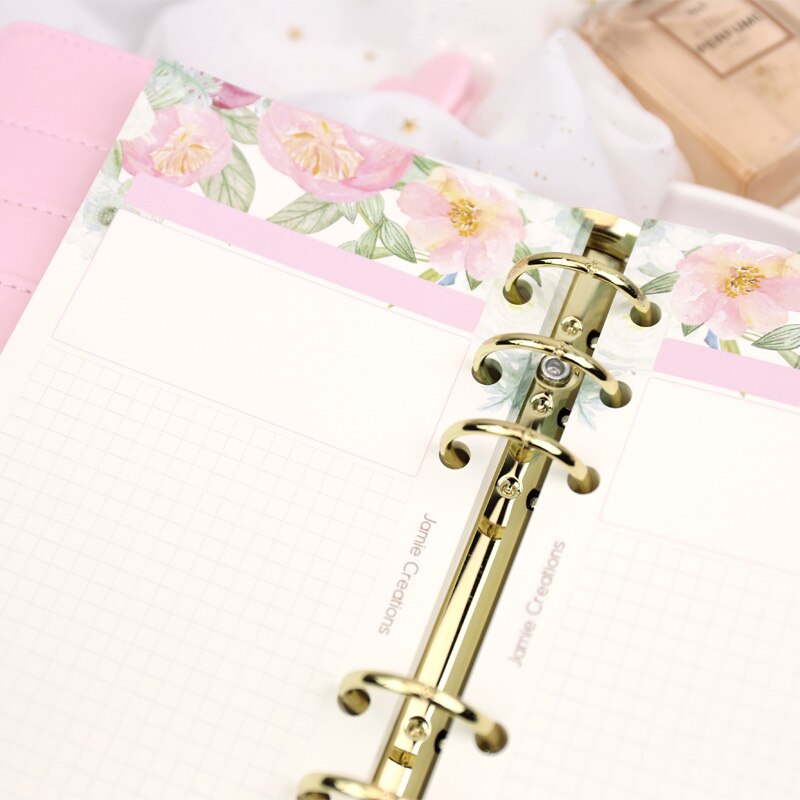 Mypretties pink blomstret emne genopfyldningspapirer 40 ark  a5 a6 udfyldningspapirer til 6 hullers binder organizer notesbog papirer til planlægger