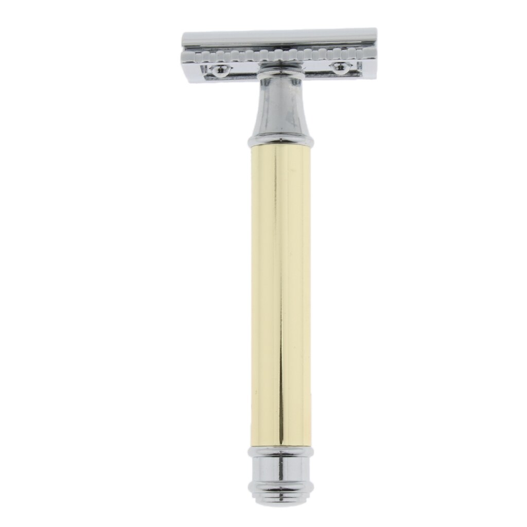 Men's Long Handle Metal Double Edge Saftey Razor Shaver Gold